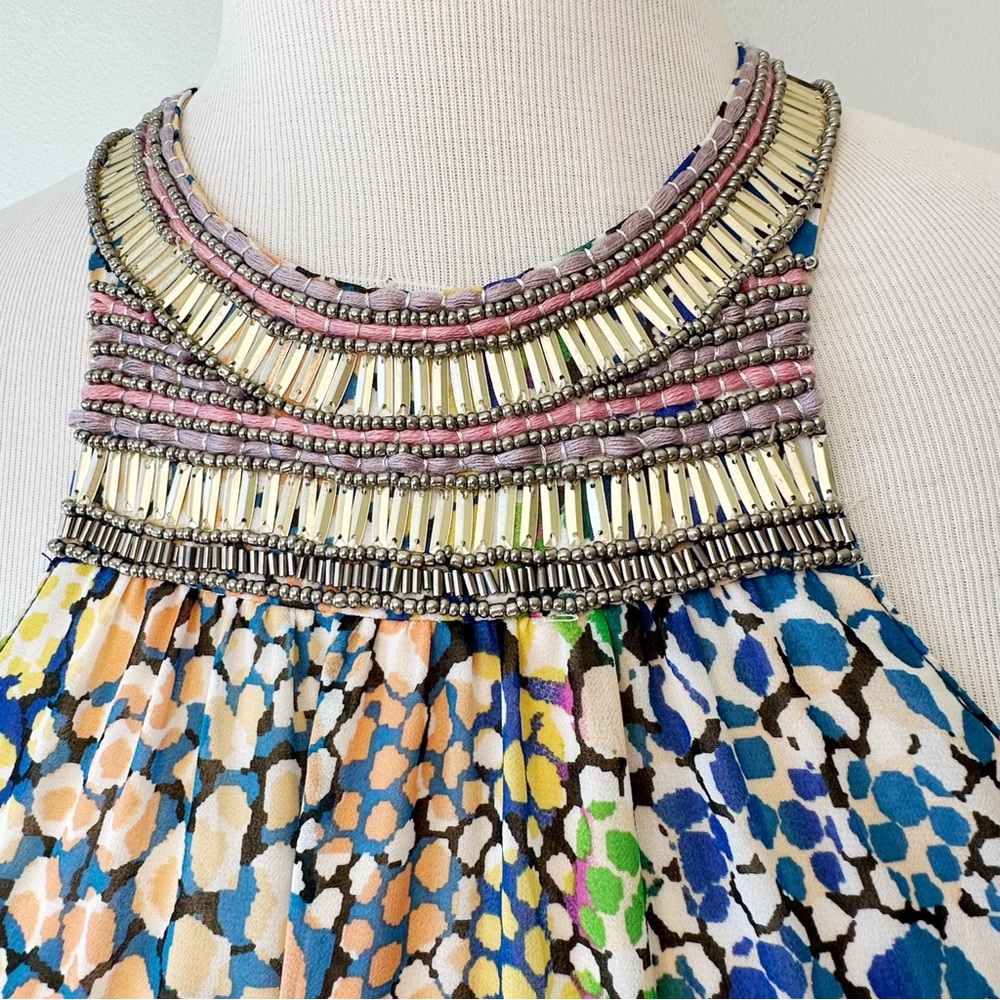 Charlie Jade Beaded Halter Neck Blue Green Colorful Party Maxi Dress, size M - Picture 7 of 16